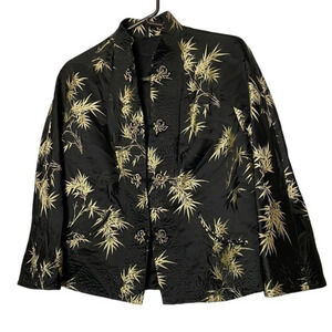 Handmade Quilted Asian Inspired Black‎ & Gold Bamboo Print Jacket